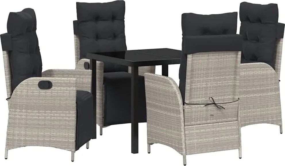 vidaXL Kert étkező szett párnával 5 pcs Világosszürke polirattan