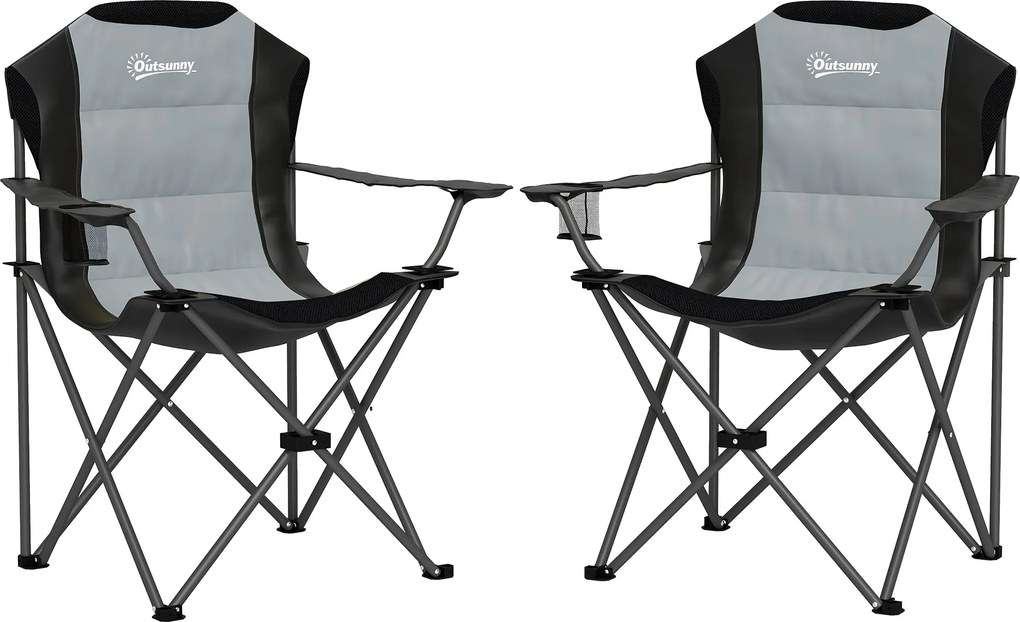 Outsunny 2 db Hordozható Párnázott Magas Hátú Összecsukható Kemping Szék Kávéscsésze Tartóval, Összecsukható Szék Túrázáshoz, Strandra, Piknikre, Utaz