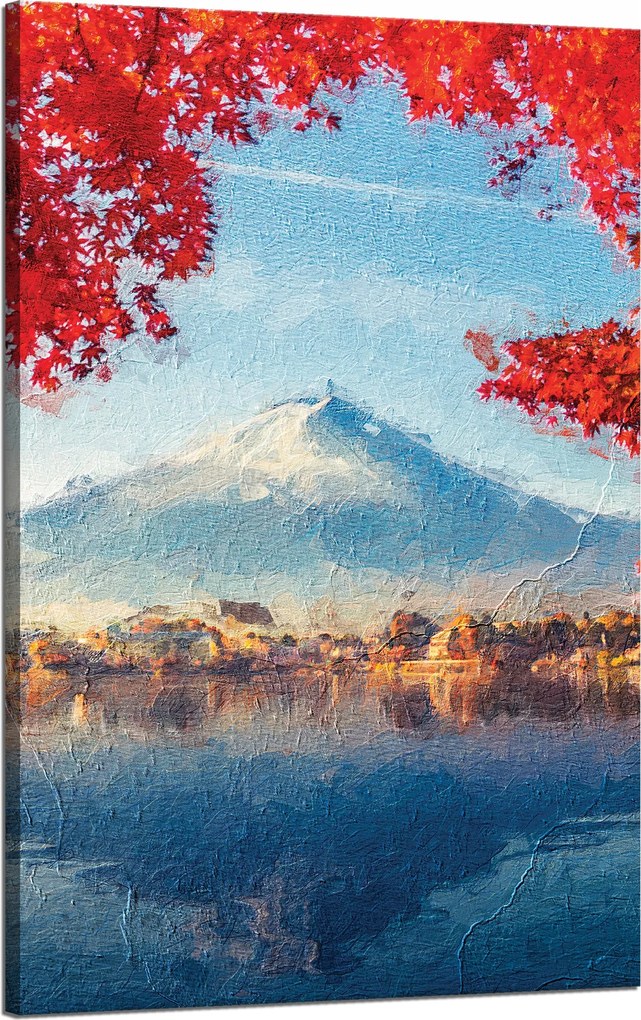 Vászonkép Színes Levelek Város Hegy Víz 50x80 cm