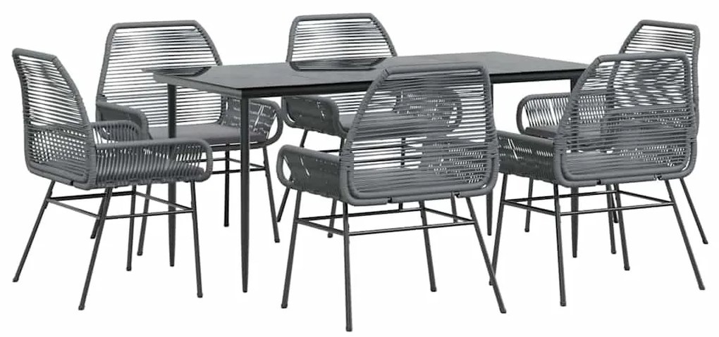 7 részes szürke polyrattan üveg kerti étkezőgarnitúra párnával