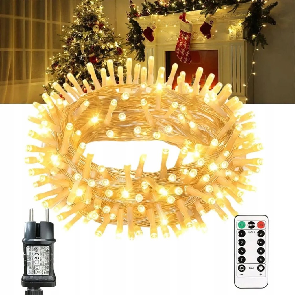 Karácsonyfa Fényfüzér Fehér Meleg 350 Led 8 Üzemmód Kültéri/beltéri 35 Méter Karácsonyfára