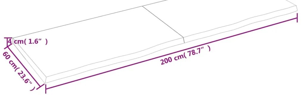 sötétbarna kezelt tömör tölgyfa asztallap 200x60x(2-4) cm