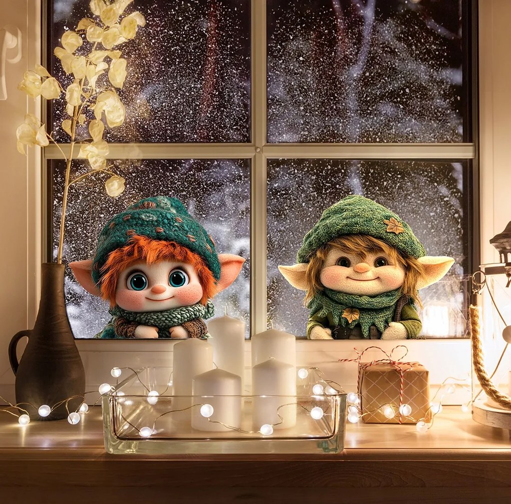 Dekoráció karácsonyi matrica manók nagy 2db ablak üveg fal dekoráció