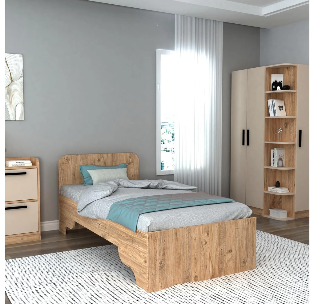 Egyszemélyes ágy 80 cm Poleso 2 (atlanti fenyő + bézs) (ágyráccsal). 1094827