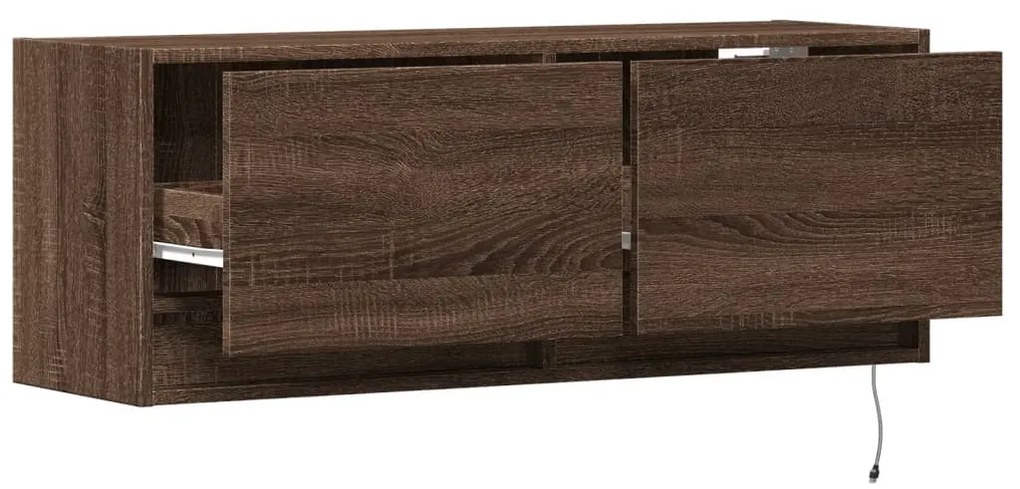 barna tölgyszínű fali TV-szekrény LED-del 100x31x35 cm