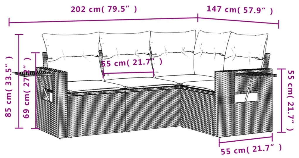 4 részes barna polyrattan kerti ülőgarnitúra párnákkal