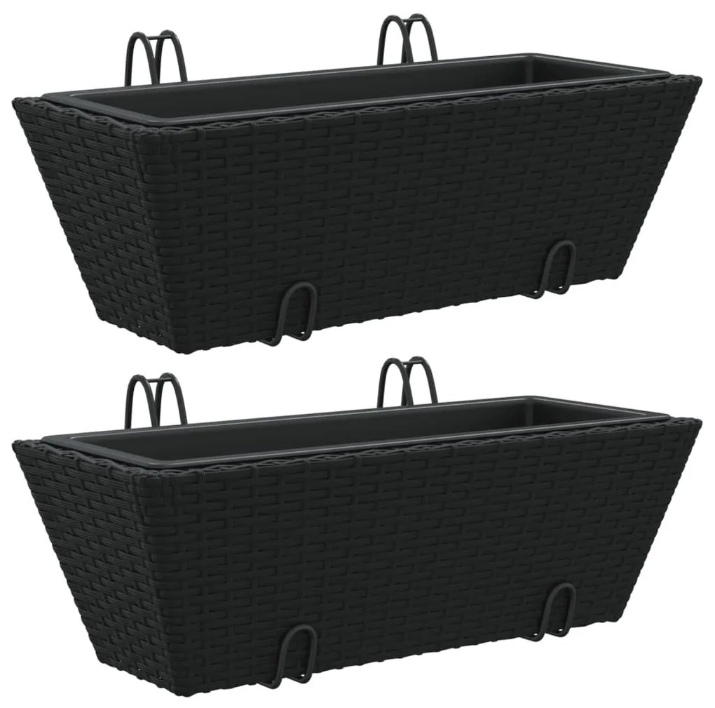 vidaXL 2 db fekete polyrattan növénytartó horoggal