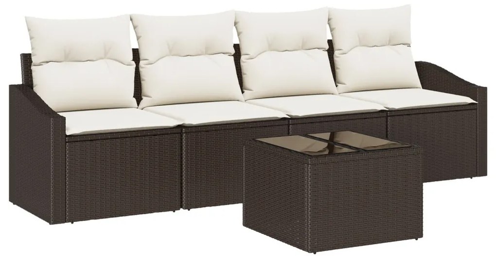 5 részes Kerti Sofa Szett Párnákkal Barna Poli Rattan