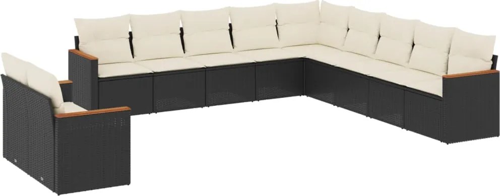 vidaXL 11 részes fekete polyrattan kerti ülőgarnitúra párnákkal