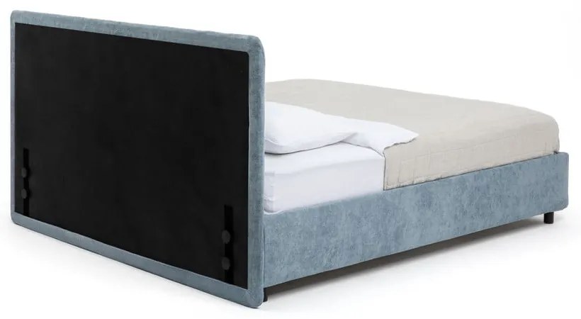 Kék kárpitozott ágyneműtartós franciaágy ágyráccsal 180x200 cm Myra Slim Line – Bonami Selection