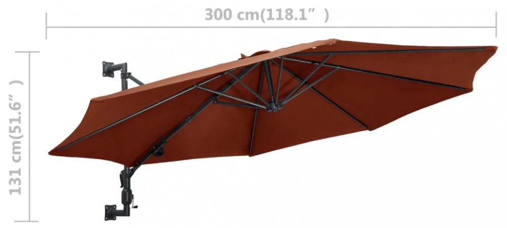 terrakotta falra szerelhető napernyő fémrúddal 300 cm