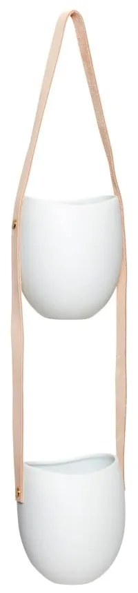 Ivy dupla kerámia függő virágcserép bőr hevederrel - Hübsch