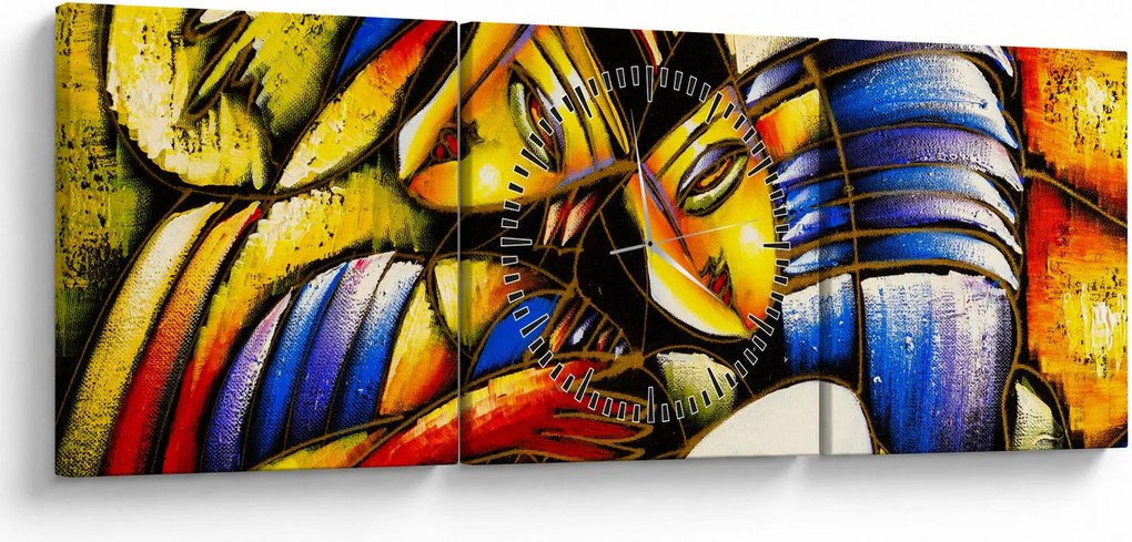 Kép - olajfestmény, szerelmesek (órával) (90x30 cm)