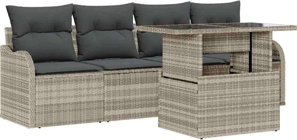 vidaXL Kerti Kanapé Szett párnával 5 pcs Világosszürke Poli rattan