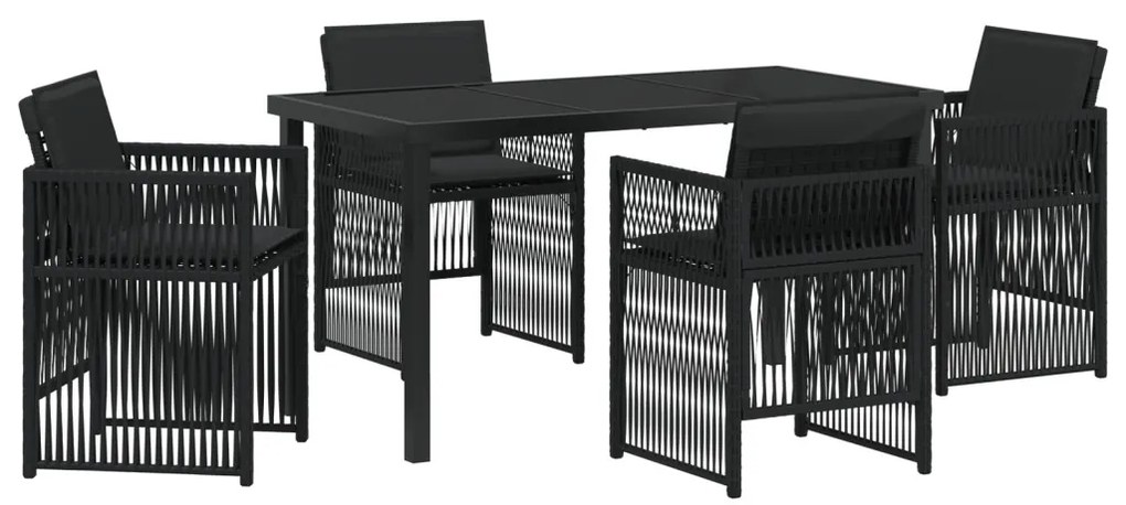 5 Darabos Kert Étlkező Szett Párnákkal Fekete Poly Rattan