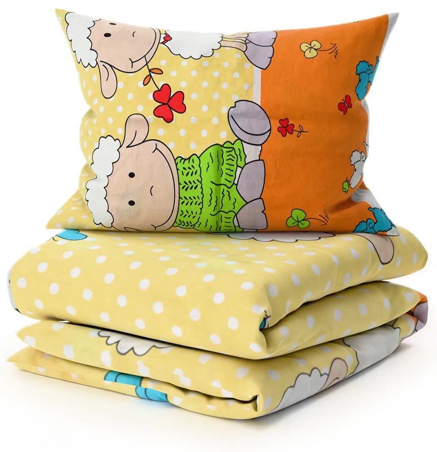 Pamut ágynemű kiságyba BÁRÁNYOK sárga Ágyneműhuzat mérete: 45 x 65 cm | 90 x 135 cm