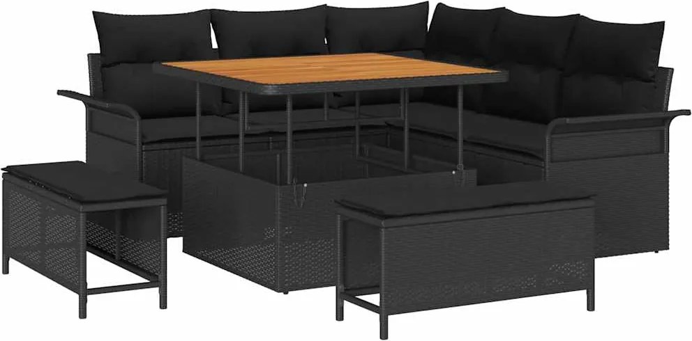 vidaXL Kerti Kanapé Szett párnával tárolóval párnával 8 pcs Fekete