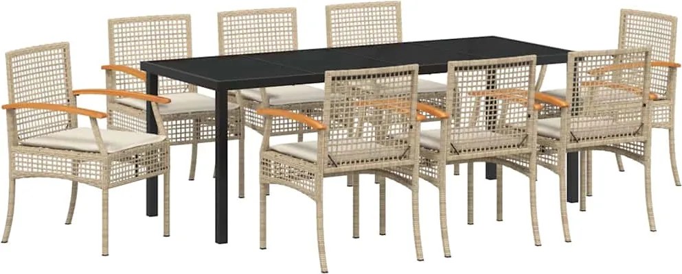 vidaXL Kert étkező szett 9 pcs Bézs polirattan