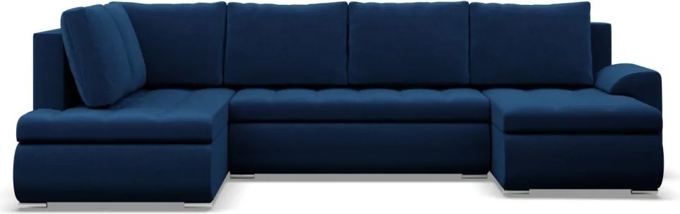 Tokio U sarokkanapé, 3 ágyneműtartóval, bársony, baloldali, kék