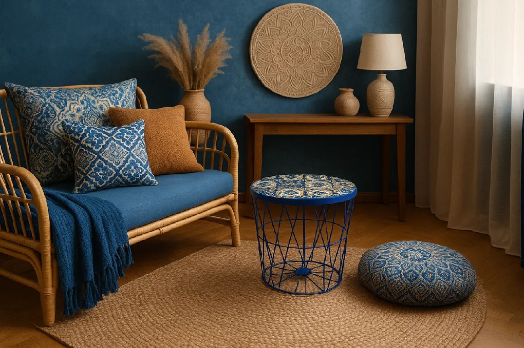 Kisasztal BOHO Ø 38 cm, kék