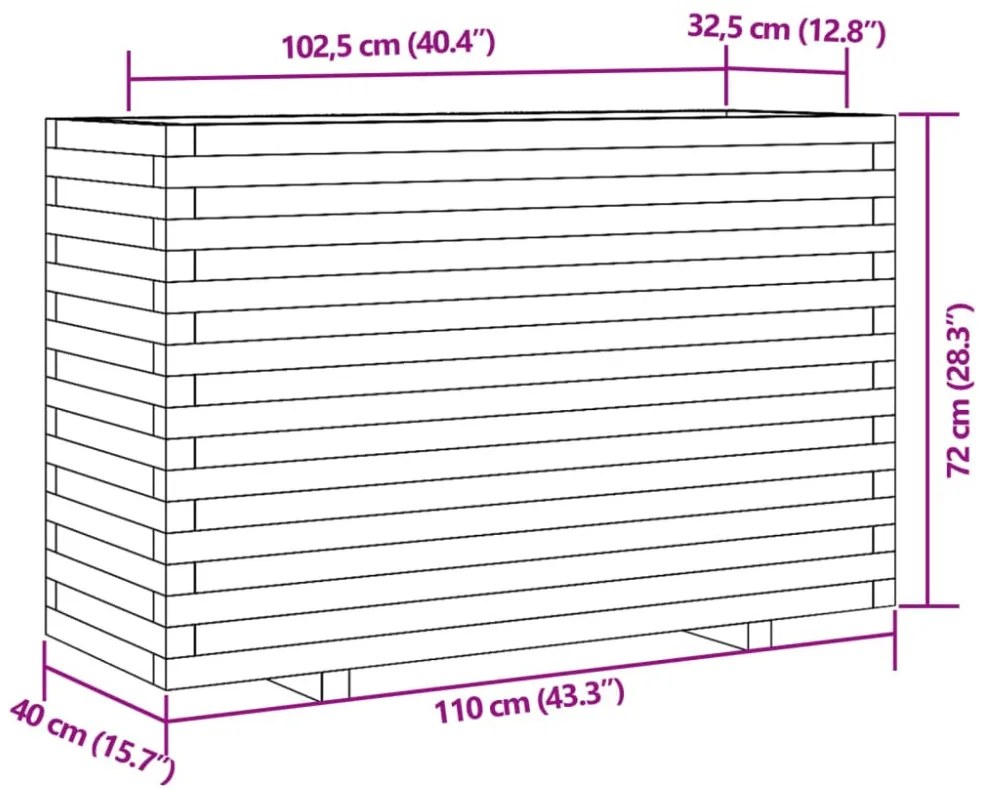 viaszbarna tömör fenyőfa kerti virágláda 110x40x72 cm