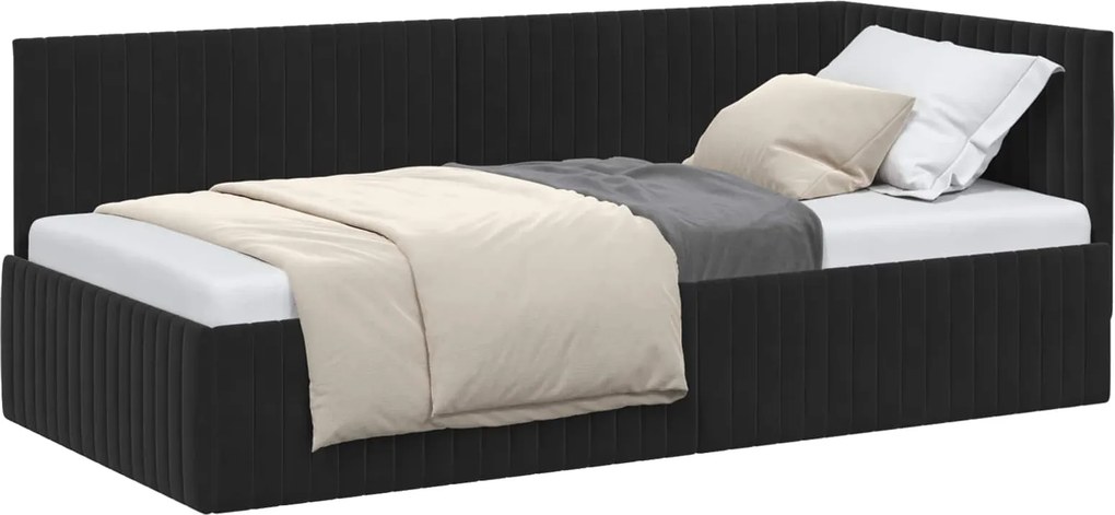 vidaXL Sarokágy keret fejtámlával Fekete 90 cm x 200 cm Bársony