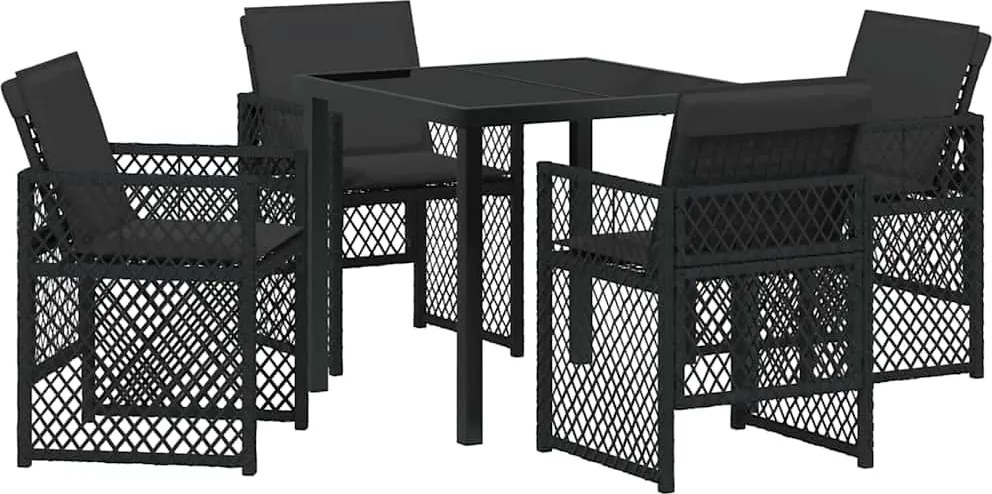vidaXL Kert étkező szett 5 pcs Fekete polirattan
