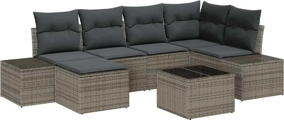 vidaXL Kerti Kanapé Szett párnával 7 pcs Szürke polirattan