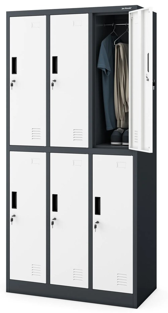 Fém öltözőszekrény 6 rekeszes IGOR, 900 x 1850 x 450 mm, antracit-fehér