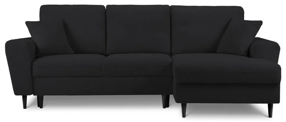 Fekete buklé kinyitható tárolóhelyes sarokkanapé (jobb oldali-heverő résszel) Kyoto – Cosmopolitan Design
