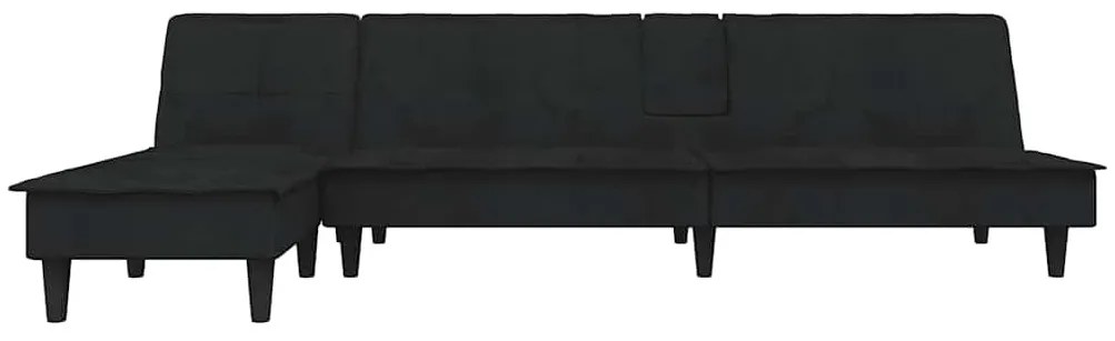 fekete L-alakú bársony kanapéágy 255x140x70 cm
