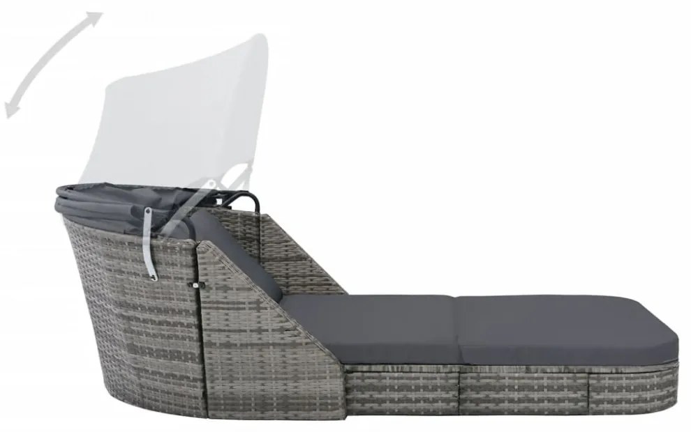 antracitszürke polyrattan napozóágy napellenzővel