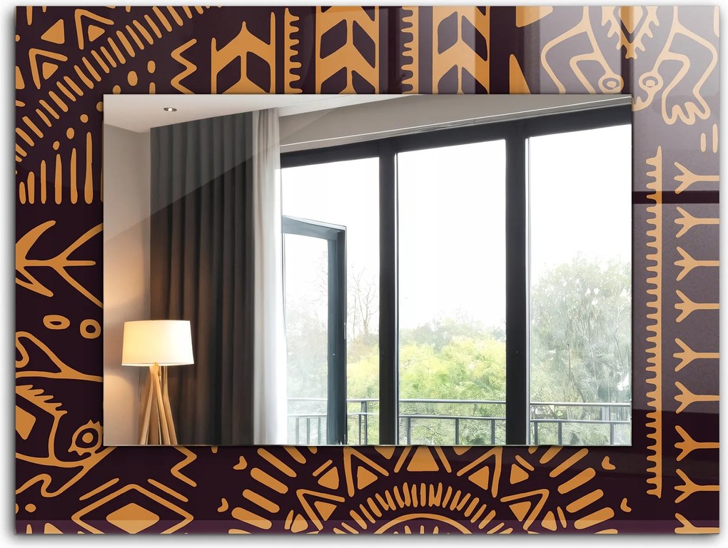 Fali tükör üveg kerettel, nyomtatott motívummal 80x60 Etnikai minta