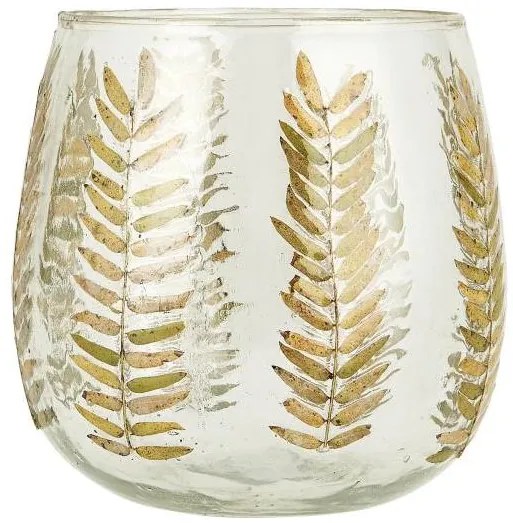 IB Laursen Üveg gyertyatartó réz dekorral LEAVES