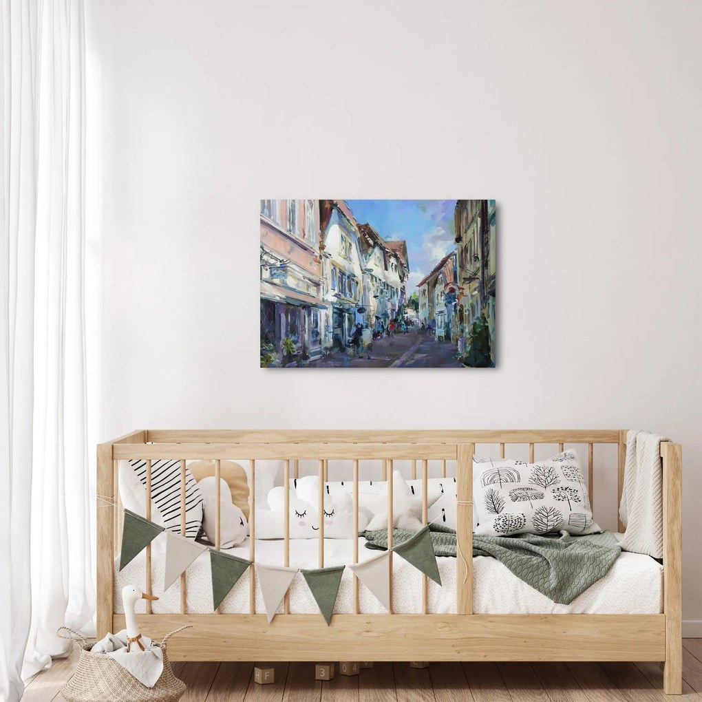 Kép - régi város sikátora, akril festmény (70x50 cm)