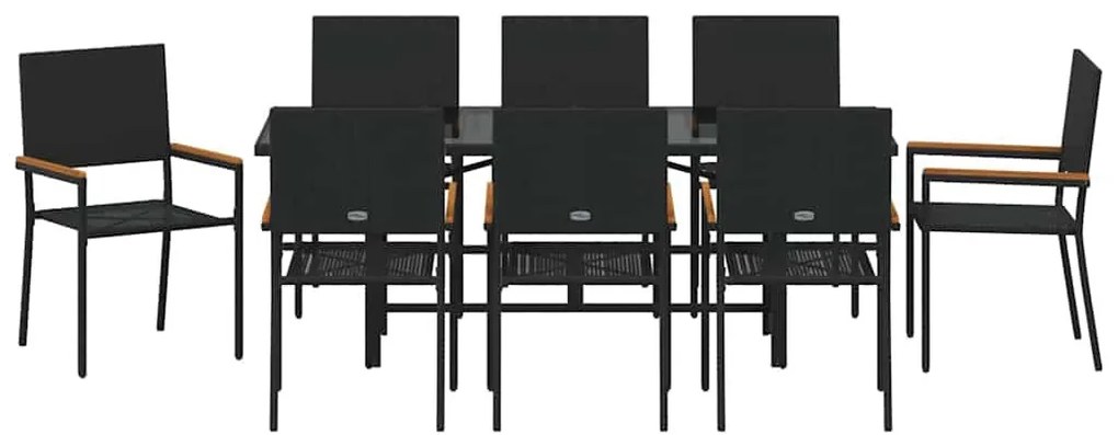 Kert étkező szett 9 pcs Fekete 190 x 80 x 75 cm polirattan