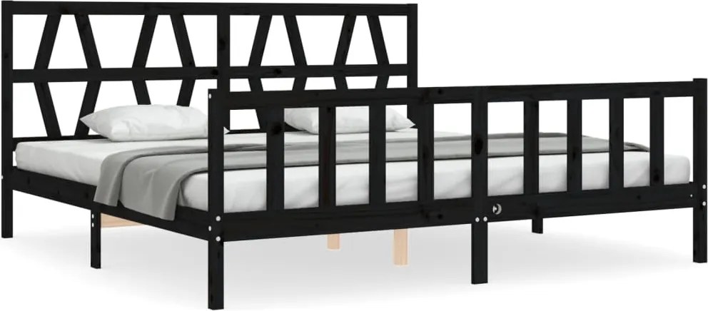 vidaXL fekete tömör fa ágykeret fejtámlával 200 x 200 cm