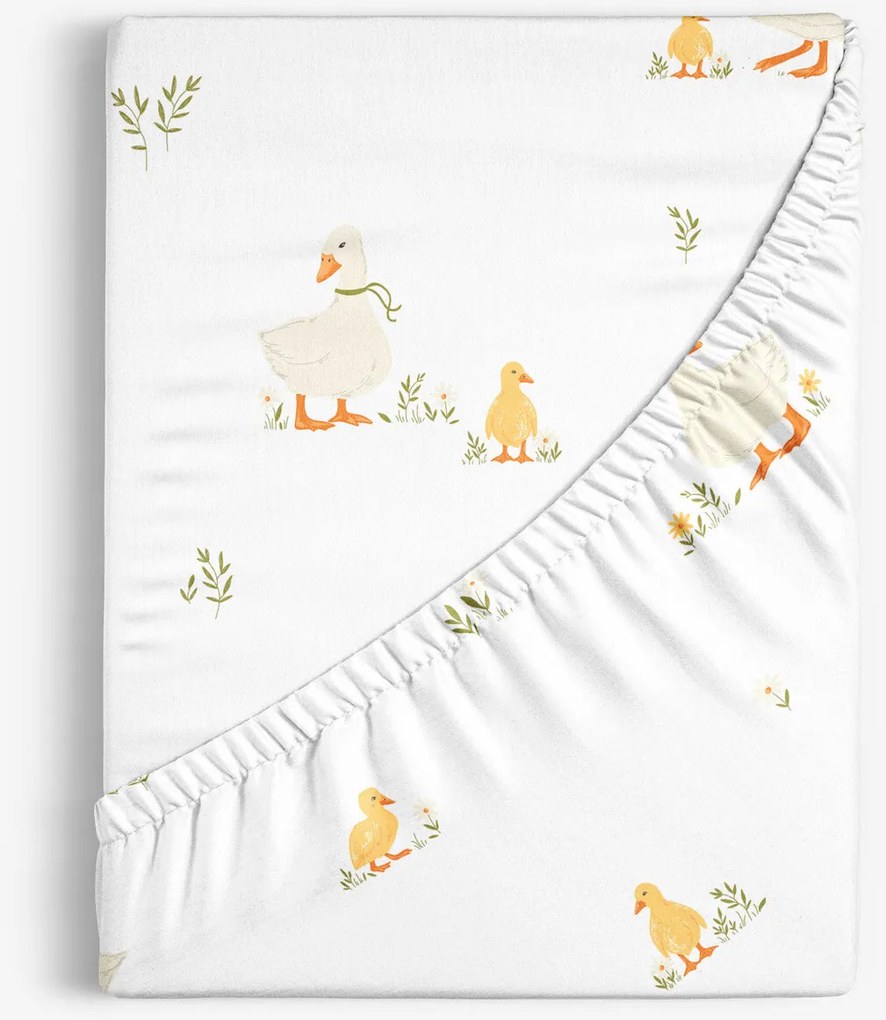 Goldea húsvéti pamut körgumis lepedő - kacsák 80 x 200 cm