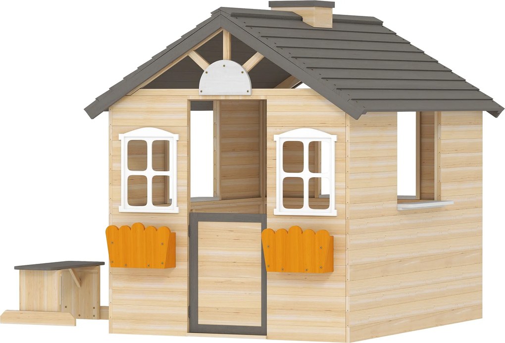 Outsunny Fa Játék Ház Gyermekeknek - Fából készült Kerti Játék Ház Ablakkal és Példánytartóval 3-7 Éveseknek, 113 x 94 x 134,5 cm | Aosom