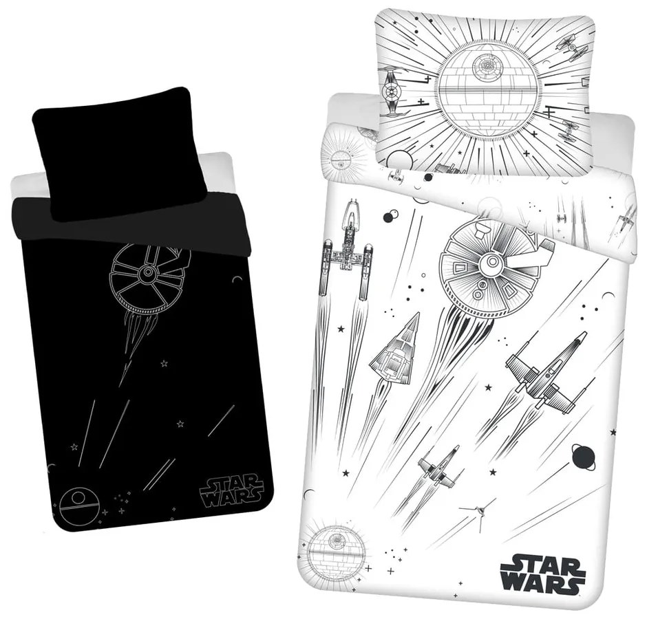 Fekete-fehér egyszemélyes pamut gyerek ágyneműhuzat világító hatással 140x200 cm Star Wars – Jerry Fabrics