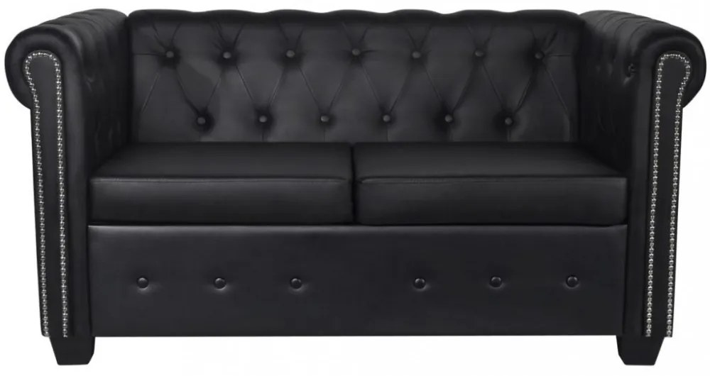 2 személyes és 3 személyes fekete műbőr Chesterfield kanapé