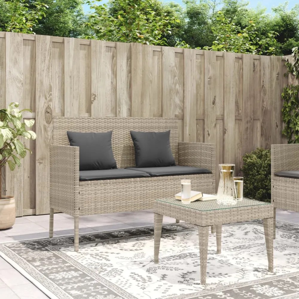 világosszürke polyrattan kerti pad párnákkal