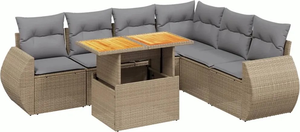 vidaXL 7 részes bézs polyrattan kerti ülőgarnitúra párnákkal