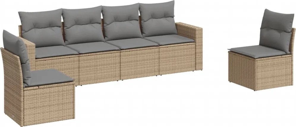 vidaXL 6 részes bézs polyrattan kerti ülőgarnitúra párnával