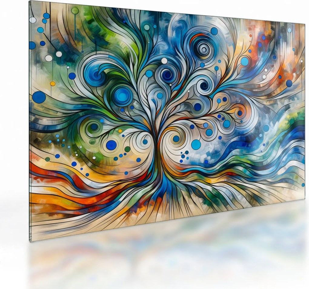 Üveg kép – Színes energikus fa (70x50 cm)