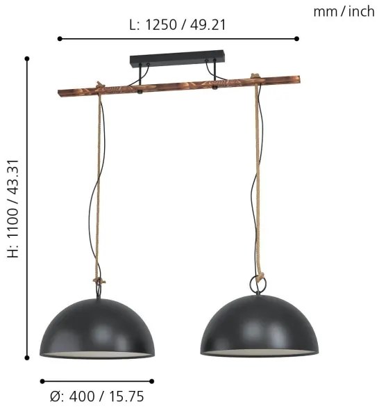 Eglo 43397 - HODSOLL kábeles csillár 2xE27/40W/230V