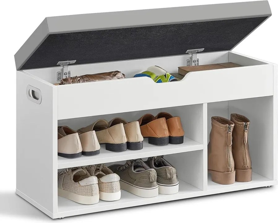 Cipőpad tárolóhellyel, Párnázott, Terhelhetőség 136 kg, 30 x 80 x 44 cm, fehér-szürke