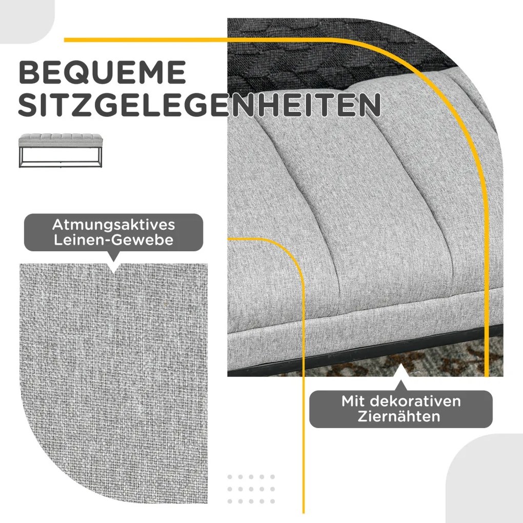 Ülőpad lenvászon hatású kárpitozott pad, 200 kg-ig terhelhető, acél, világosszürke,