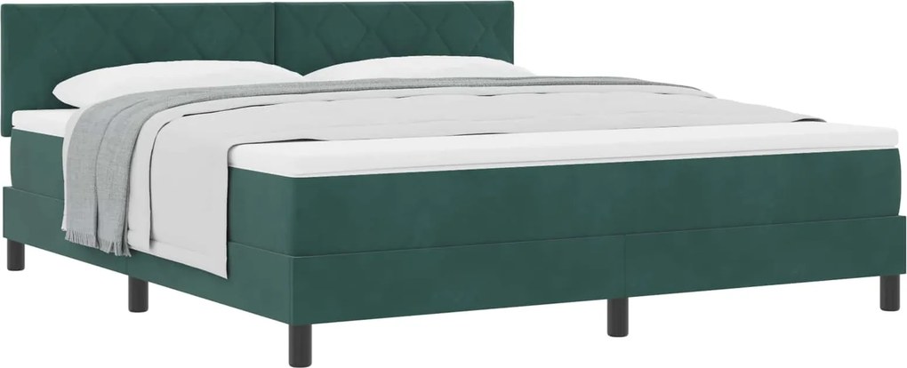 vidaXL Boxrugós ágy matracmal Sötétzöld 180 x 200 cm Bársony