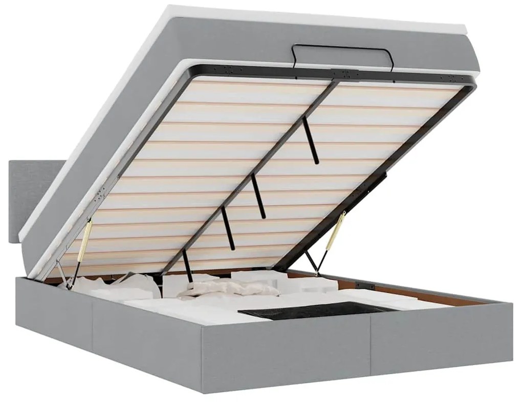 Ottomán ágy matraccal világosszürke 140x190 cm szövet